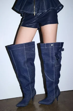 Azalea Wang Dustan Denim Thigh Stiletto Boot