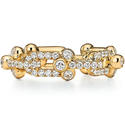 Tiffany HardWear Small Link Ring Gold with Pavé Diamonds with Diamonds