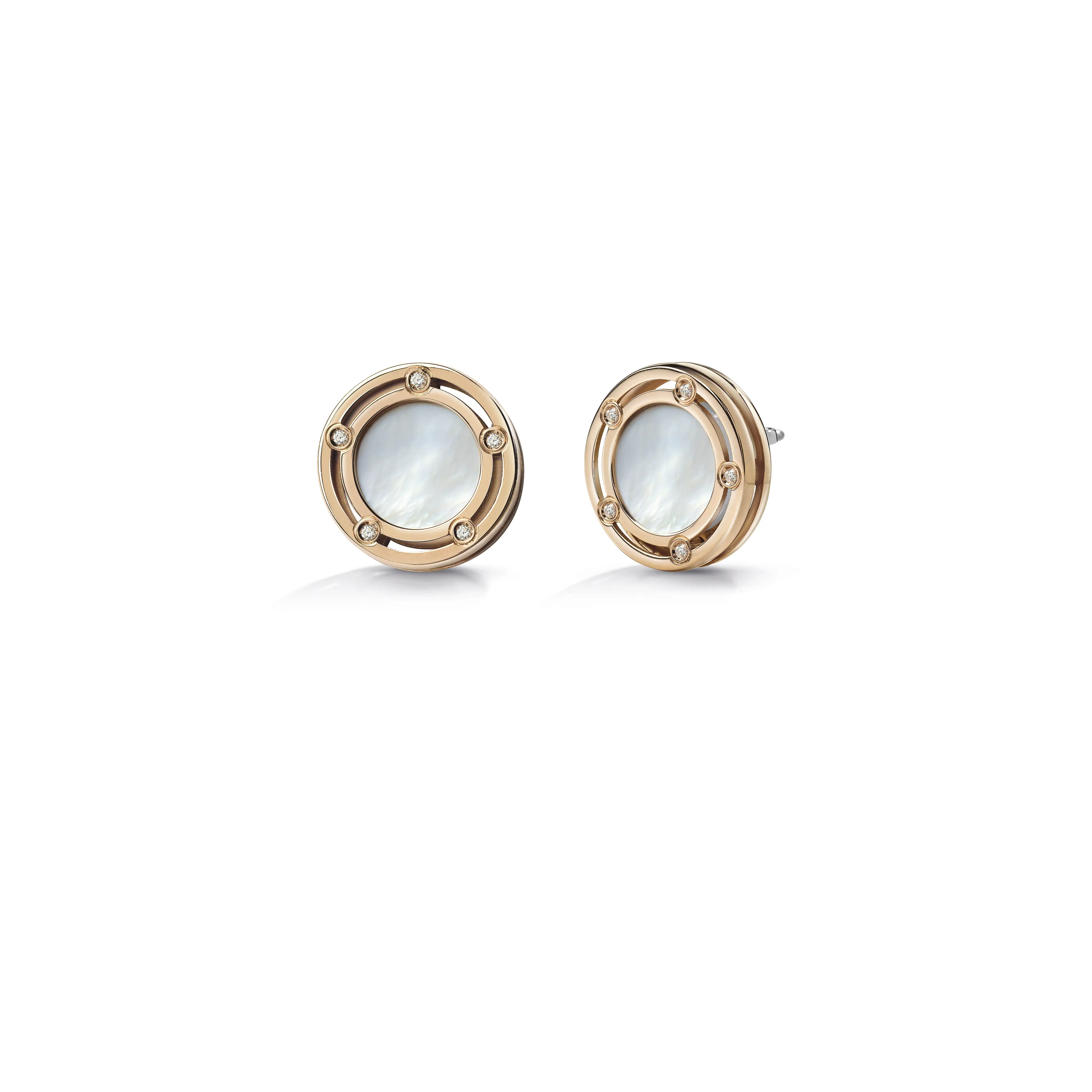Pink gold, mother of pearl and diamonds earrings