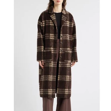 d.ra Women's Ginny Check Wool Blend Longline Coat