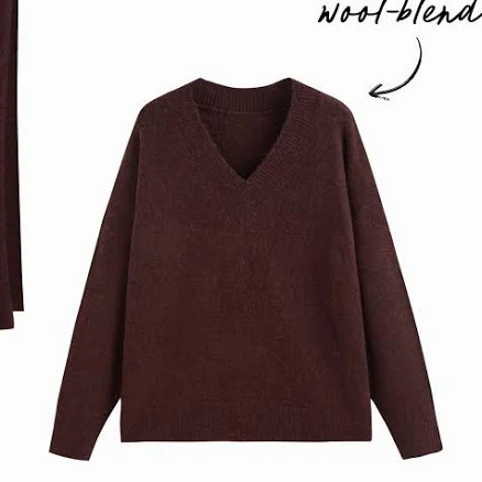 Wool-blend V-Neck Long Sleeve Scarf Top