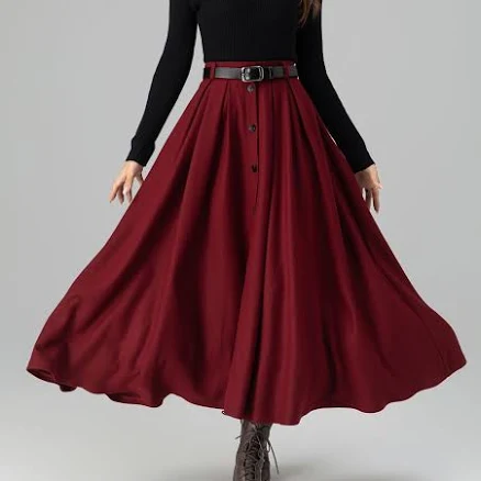 Vintage High Waisted Wool Midi Skirt