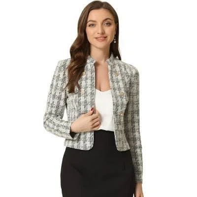 Allegra K Women's Vintage Tweed Plaid Cropped Jacket