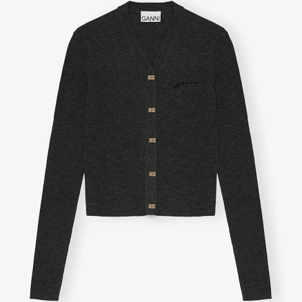 Ganni Women's Mini Ribbed Merino Wool Cardigan