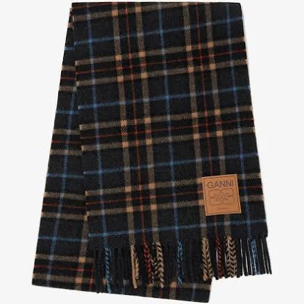 Ganni Double Face Wool Check Scarf