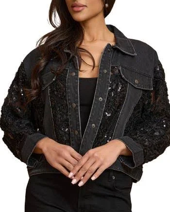 SAACHI Women's Lace Trim Denim Trucker Jacket
