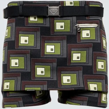 Prada Men, Belted jacquard shorts, Brown, US 38, Shorts, Materialmix