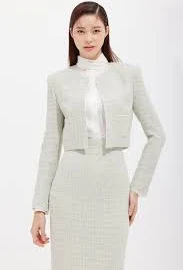 Silk Satin Trim Tweed Crop Jacket