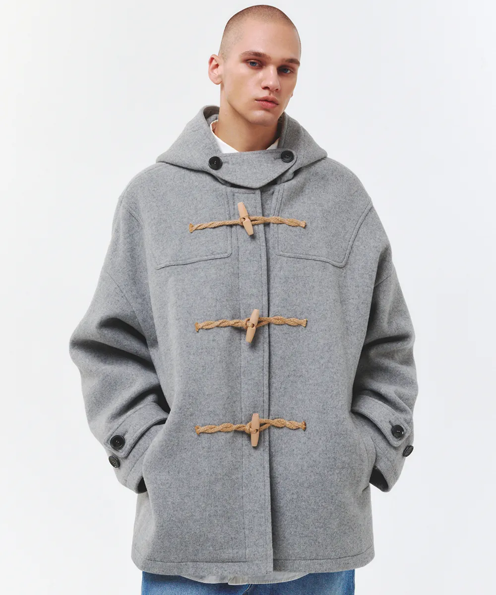 [90% Wool] Oversized Half Duffle Coat (LIGHT GRAY)