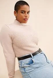 Eloquii Diagonal Cable Knit Mock Neck Sweater