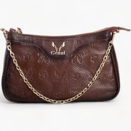 Genuine Leather Shoulder Bag with Golden Chain
