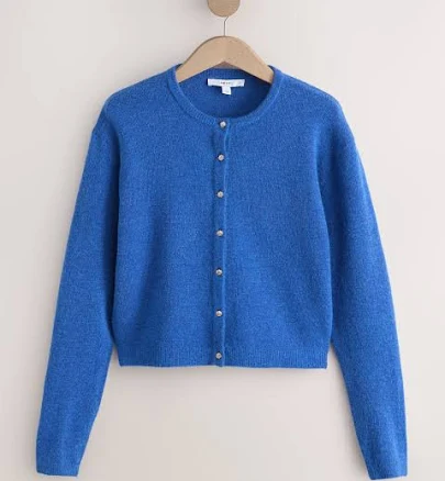 Seashell Button Crew Neck Knitted Cardigan