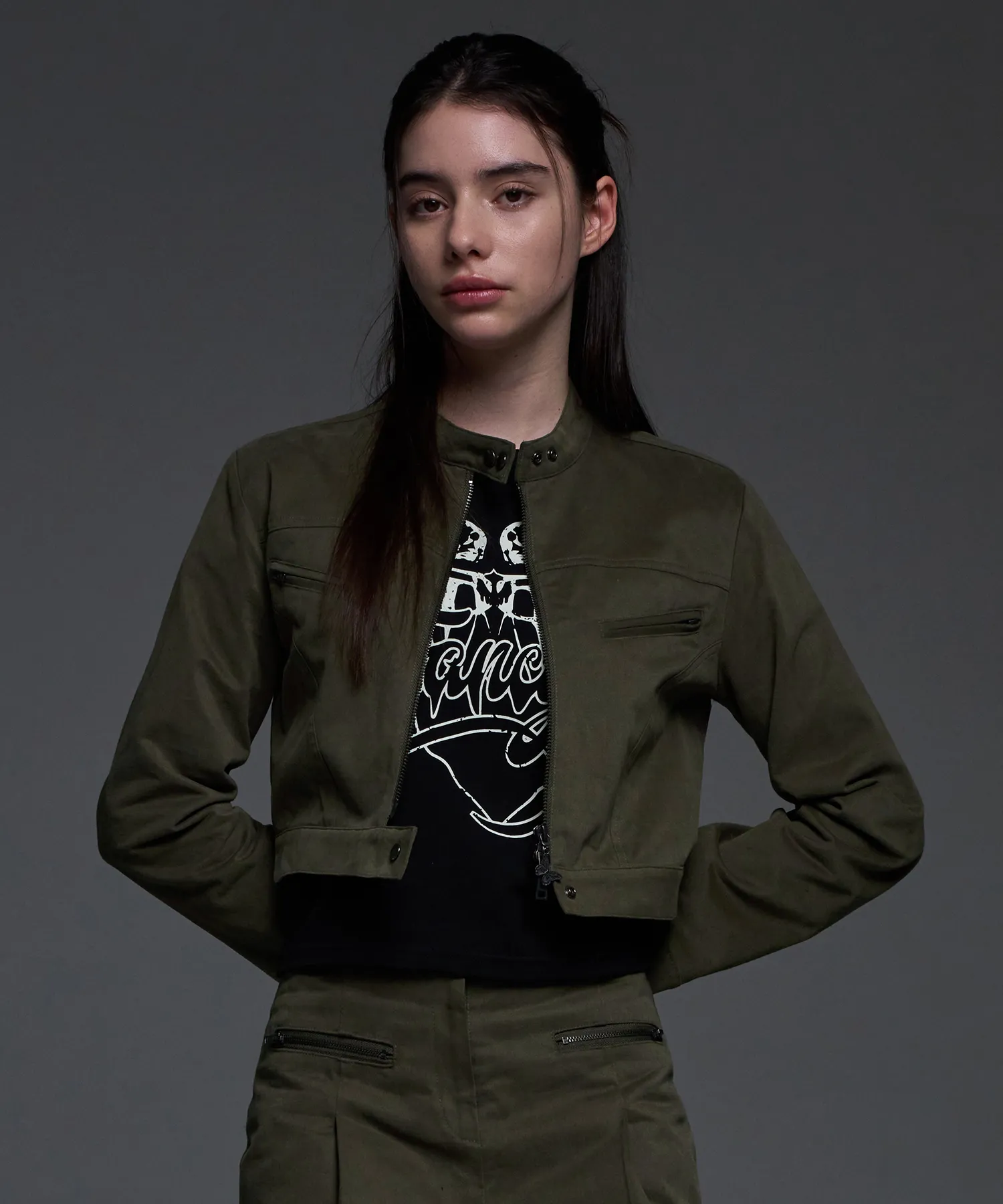 [NF] Biker Crop Jacket (KHAKI)_F24QA951