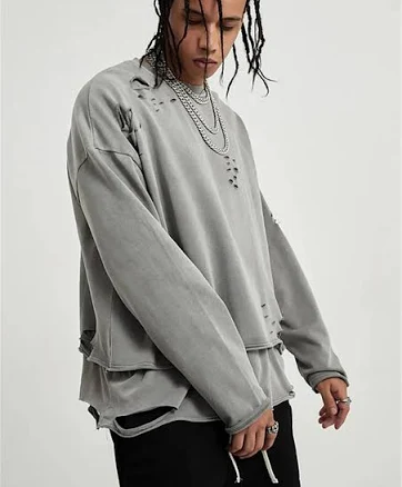 Litlookz Studio Grunge Ripped Layered Sweatshirt