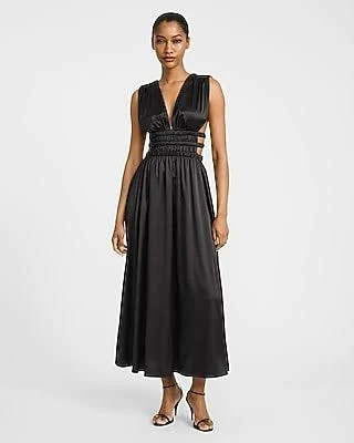 Express Women's Strappy Pleated Satin Maxi Dress