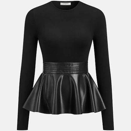 Faux Leather Peplum Long-Sleeve Top