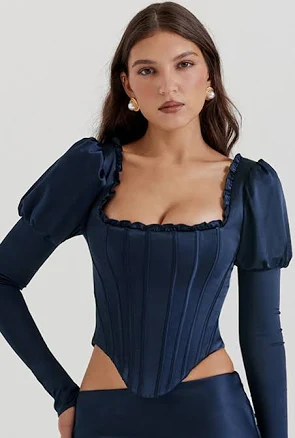 House OF CB Womens Dana Puff Sleeve Corset Top
