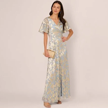 Adrianna Papell Women's Foil Leaf Draped Gown