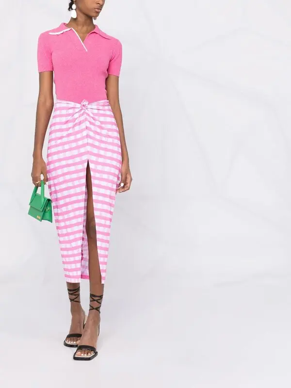 Plaid-print Knotted Midi Skirt