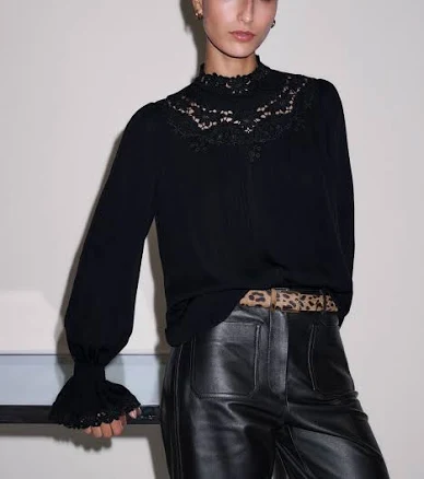 ME+EM Women's Silk Embroidered High-Neck Top