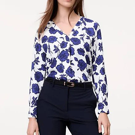 Ann Taylor Women's Floral Pleat Front Top