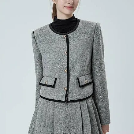 Wool Blend Round Neck Crop Blazer