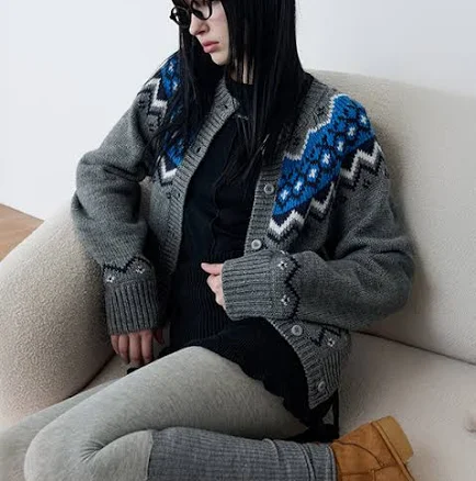 COWICHAN JACQUARD KNIT CARDIGAN GRAY