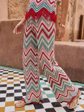 Lipsy Women's Wide Leg Zig Zag Crochet Trousers