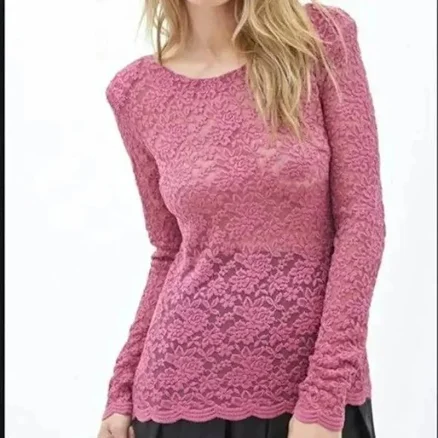 FOREVER 21 NWT Embroidered Lace Knit Top Size Small - New Women | Color: Pink | Size: S