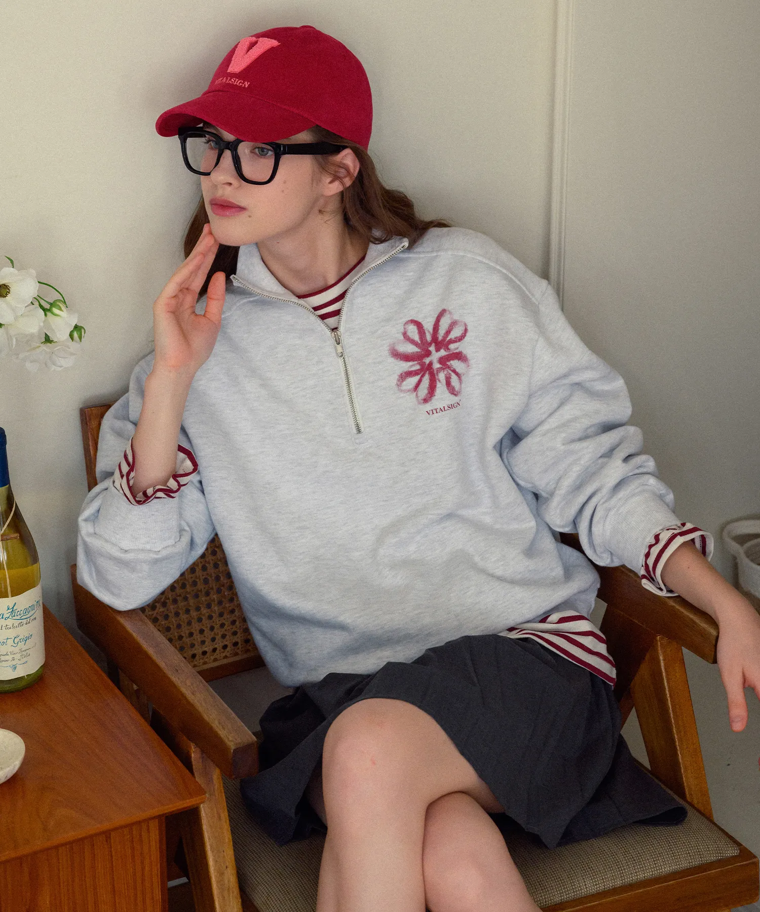[LINE] Pink Clover Anorak Fleece Sweatshirt