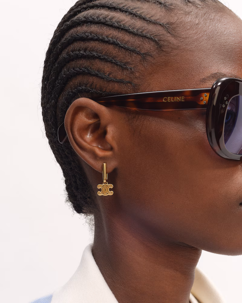 Triomphe Dangling Earrings In Brass With Gold Finish