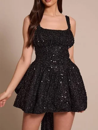 PrettyLittleThing Women's Oversized Sequin Bow Shift Dress