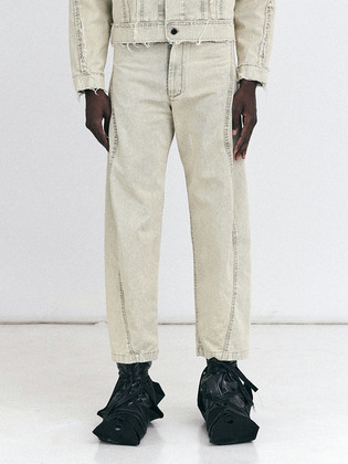Beige Raw-Edge Jean