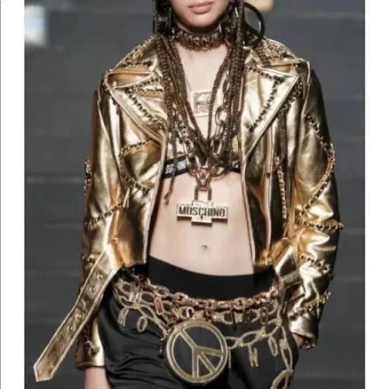 Moschino Jackets & Coats | Gold Leather Moschino “H&Moschino” Crop Jacket Nwt By Jeremy Scott Size Xs | Color: Gold | Size: Xs | Itsambers's Closet
