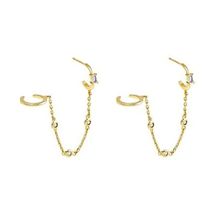 14K Yellow Gold Over Brass Cubic Zirconia Bezel Chain Hoop
