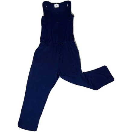 Women’s Blue Capri Jumpsuit Overall Size M Pockets Romper Racer Back