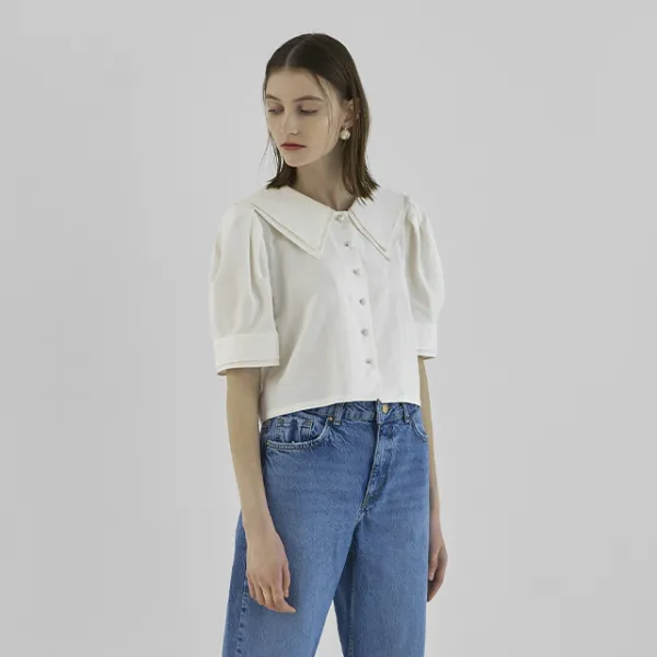 Sailor Volume Sleeve Crop Blouse (BL-4127)