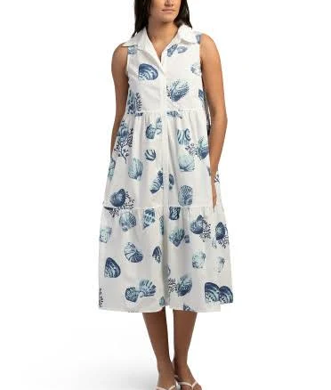 Women's Sleeveless Tiered Cotton Maxi Shirt Dress