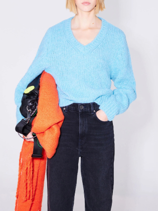 Blue Alpaca V-neck Sweater
