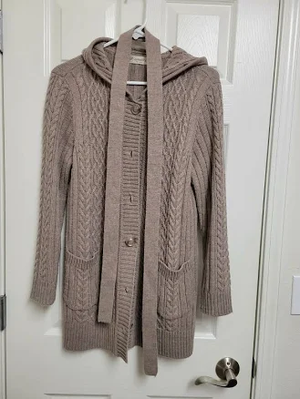 Womens Hooded Cardigan Sweater With Removable Real Raccoon Fur