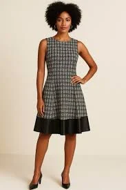 Lauren Ralph Lauren Tweed fit and flare Dress. Quite Luxury faux leather Hem 16