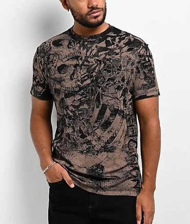 Affliction Duster Reversible Tee Black/Brown Lava Wash
