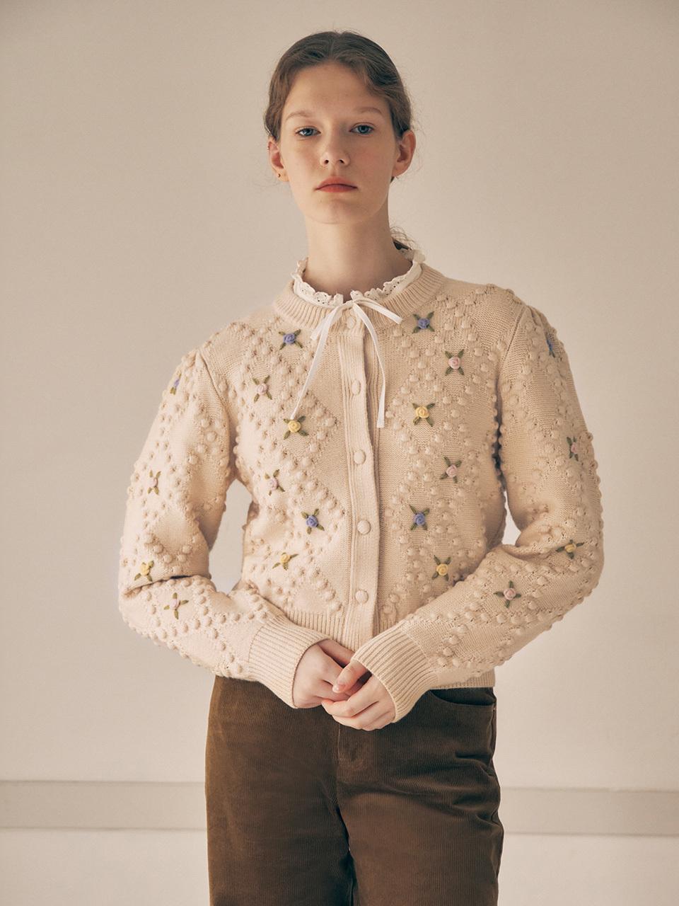 Hand Flower Pompom Cardigan