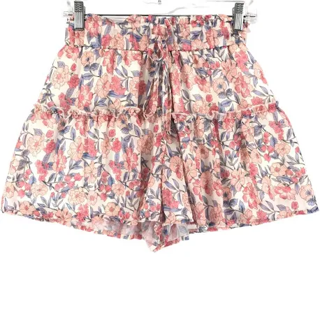 Kendall Kylie Lined Paperbag Shorts Women's M Pink Blue Poly FloralKendall Kylie Lined Paperbag Shorts Women's M Pink Blue Poly Floral
