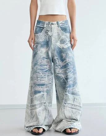 Peoplesense 3D Graffiti Print Baggy Jeans