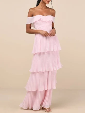 Lulus Off-the-Shoulder Pleated Maxi Dress