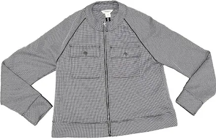 Club Monaco Jacket Women Medium Black White Checkered Zip Tea Lounge
