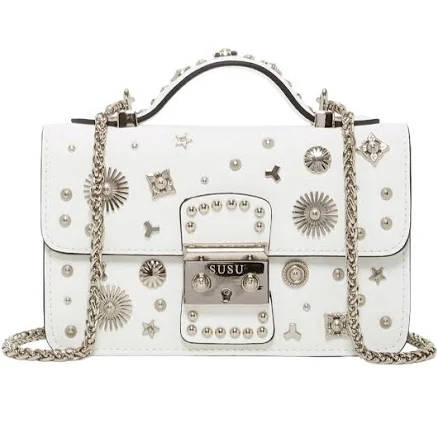 Susu Small Leather Crossbody Bag Studded Purse Top Handle Structured Handbag