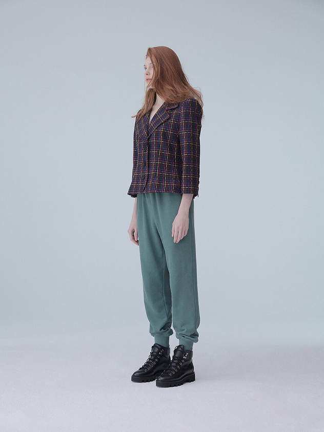 One Button Short Check Jacket