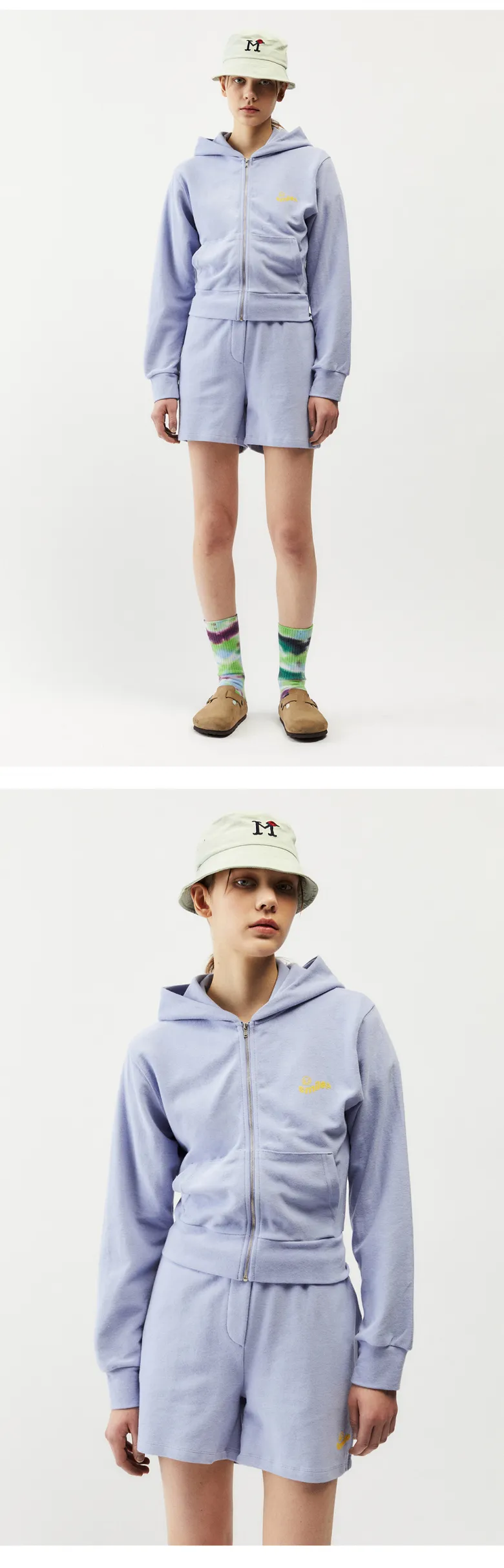 Printed Terry Hooded Zip-Up_Lavender Purple